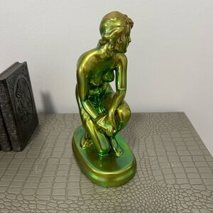 Vintage Zsolnay Pecs Eosin Green iridescent Porcelain Nude Woman Figurine